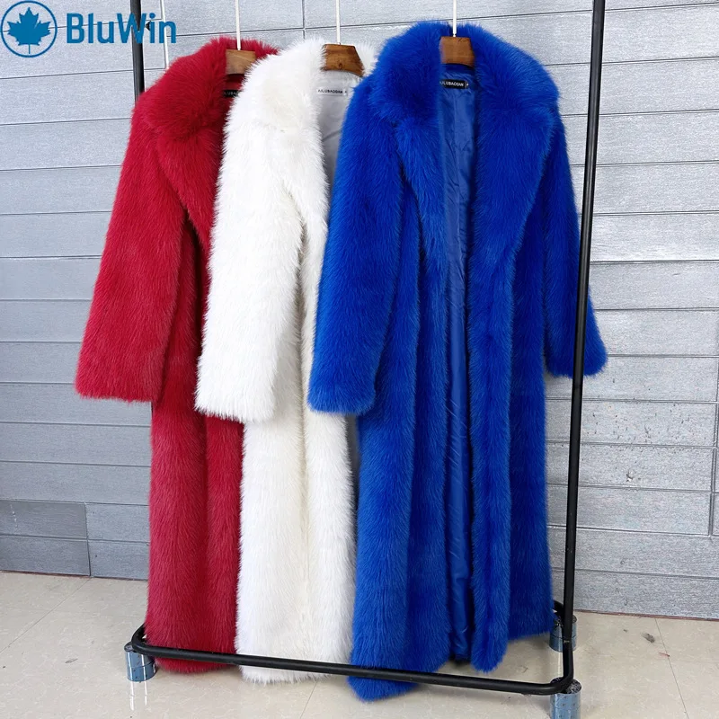 BluWin 11 цветов, роскошное длинное пальто из искусственного меха, женская зимняя уличная одежда 2025 года, куртка с плюшевым мишкой, верхняя одежда макси с зубчатыми лацканами