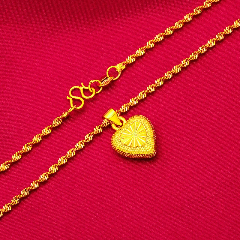 Vietnam Sand Gold Water Wave Chain Necklace for Women Fashion Solid Heart Pendant Love Necklace Female WholesaleLove Necklace