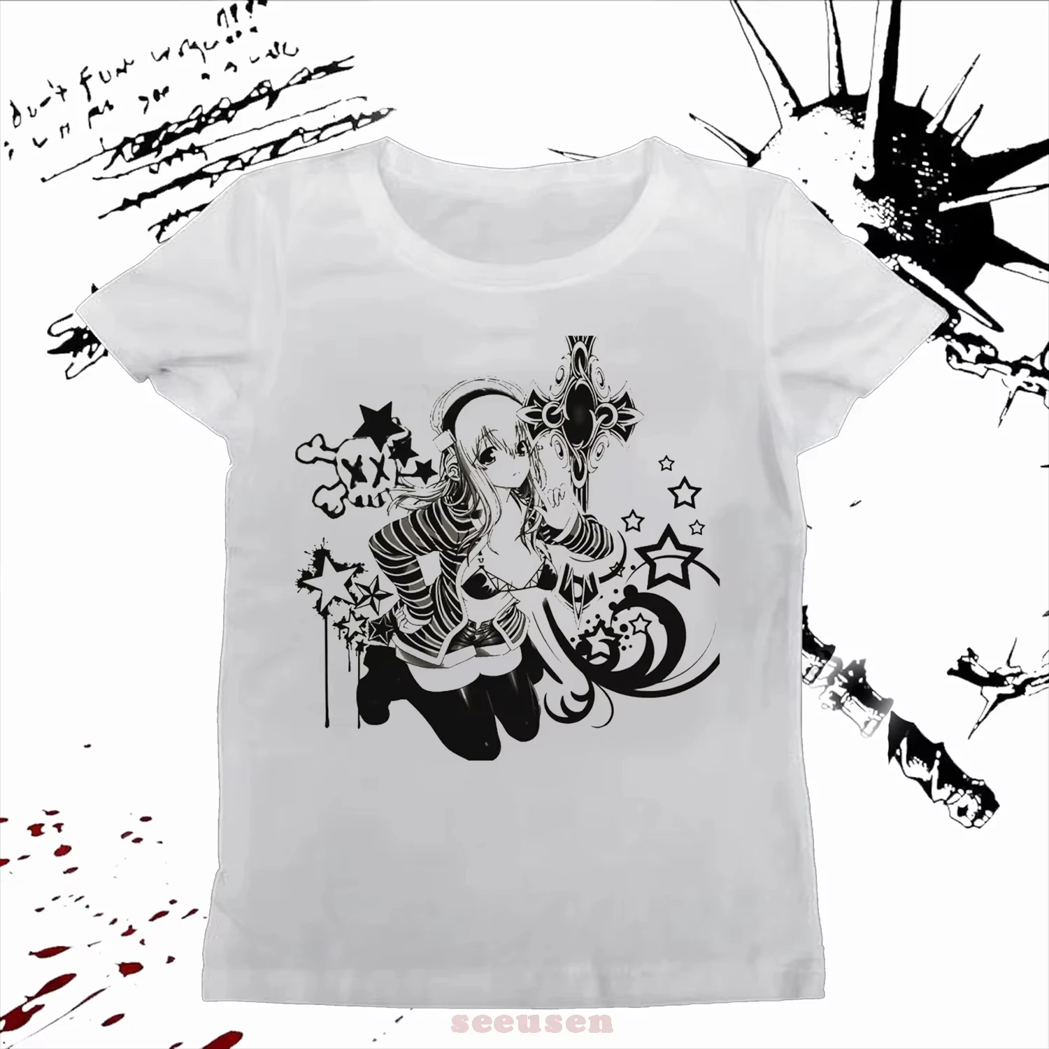 90s Aesthetic Vintage Kawaii Women's Clothing Y2k Anime Girl 2000s T-shirts Clearance Sales for Woman Clothing Free Shipping