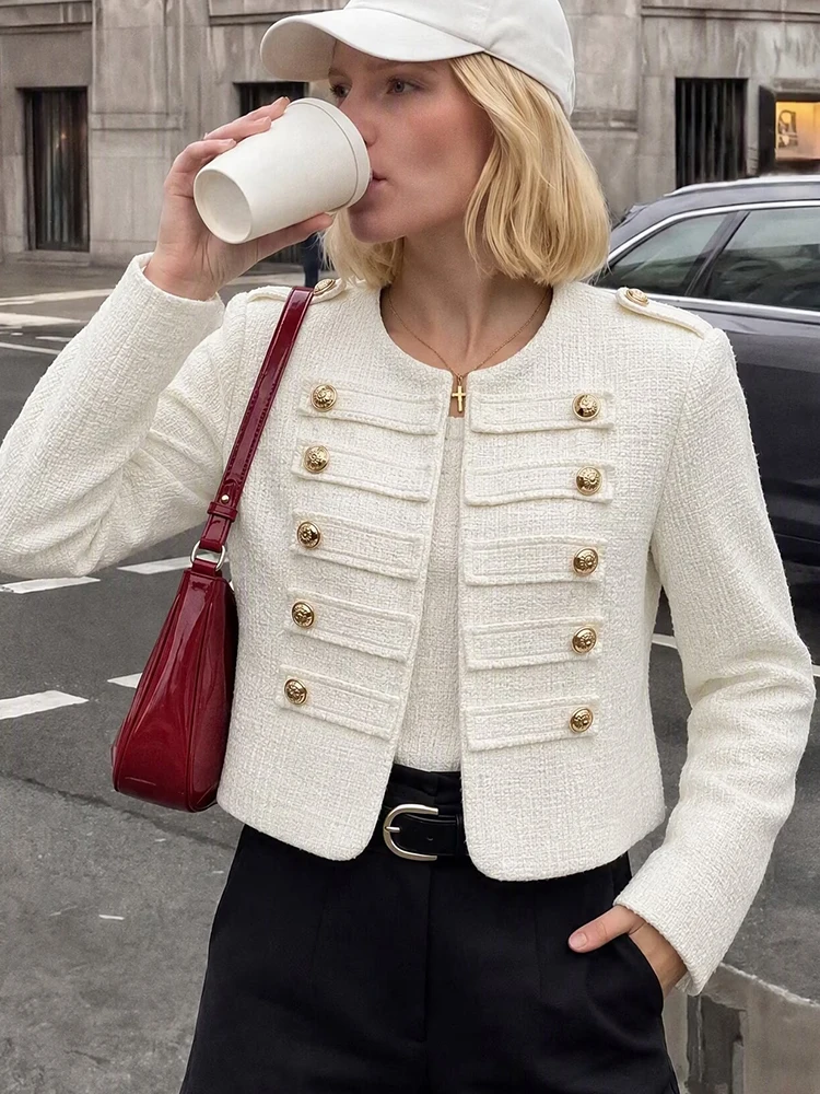 TFMLN Autumn Women Jacket Fashion 2026 Double Breasted Decoration High Street Chic Female Outwears Vintage Streetwear Solid