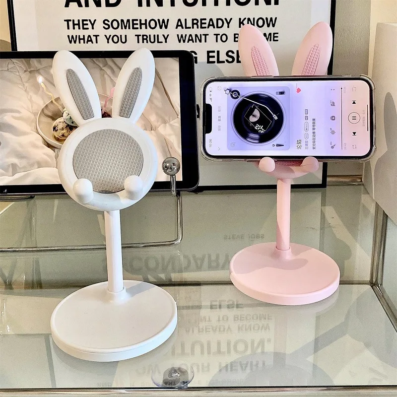 Pink Phone Holder Desktop Cell Phone Stand For iPhone 13 14 Samsung Smartphone Adjustable Lovely Rabbit Cartoon Table Support - náhled 6