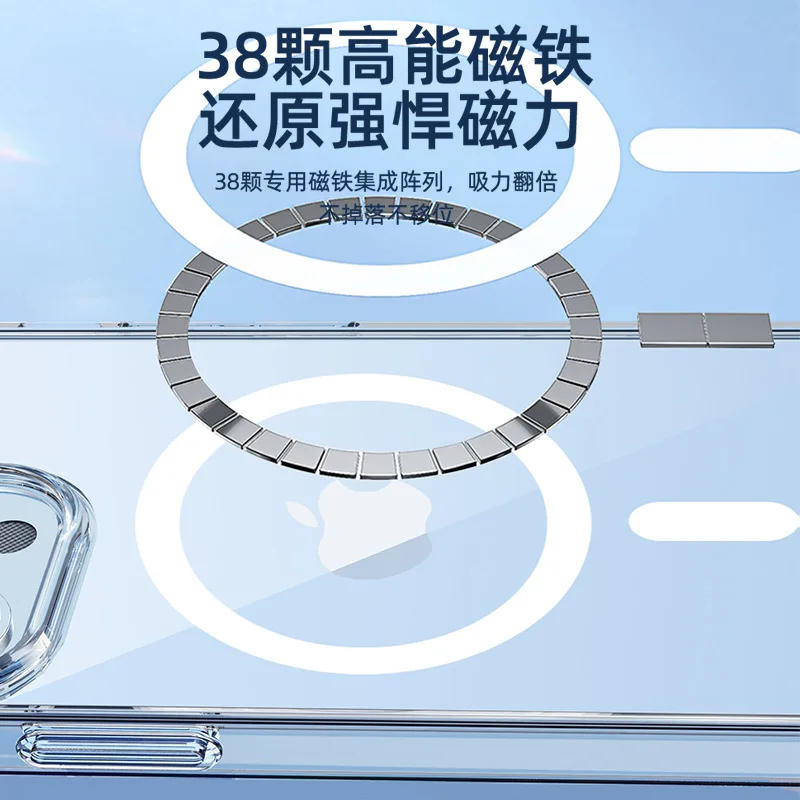 Coque de Protection Magnétique Transparente pour iPhone, Compatible Modèles 14 Pro, Plus, Pro Max, PC, TPU