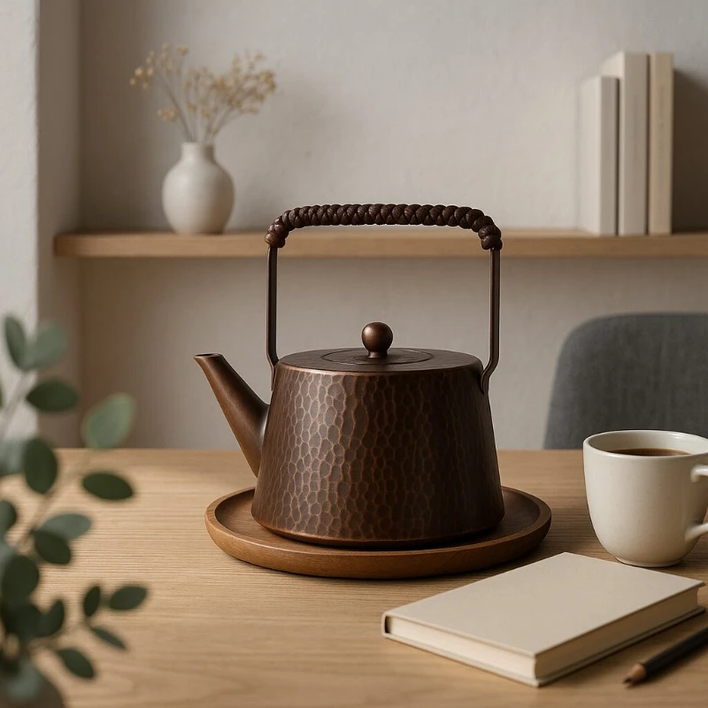 

Handmade Small Copper Teapot Traditional Gongfu Tea Brewing Pot with Handle Vintage Water Boiling Kettle for Tea Lovers