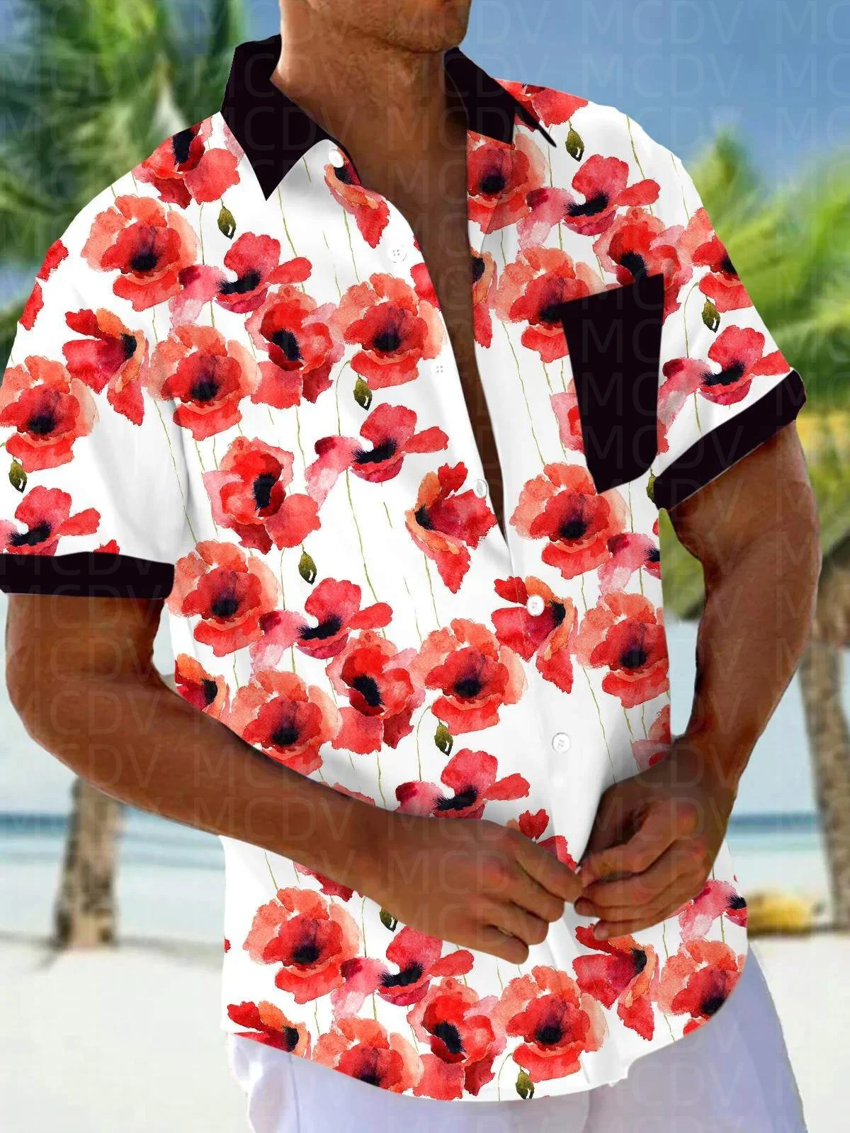 Donut dessert Pattern Style Men's Hawaiian Shirt Stretch Easy Care Camp Shirt Big Tall
