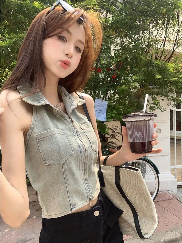 Hot Girl Ne Hanging Svel American Retro Waed Denim Vest Dames Buitenkleding Winter Zorgvuldige Bescherming tegen Blootstelling of Top