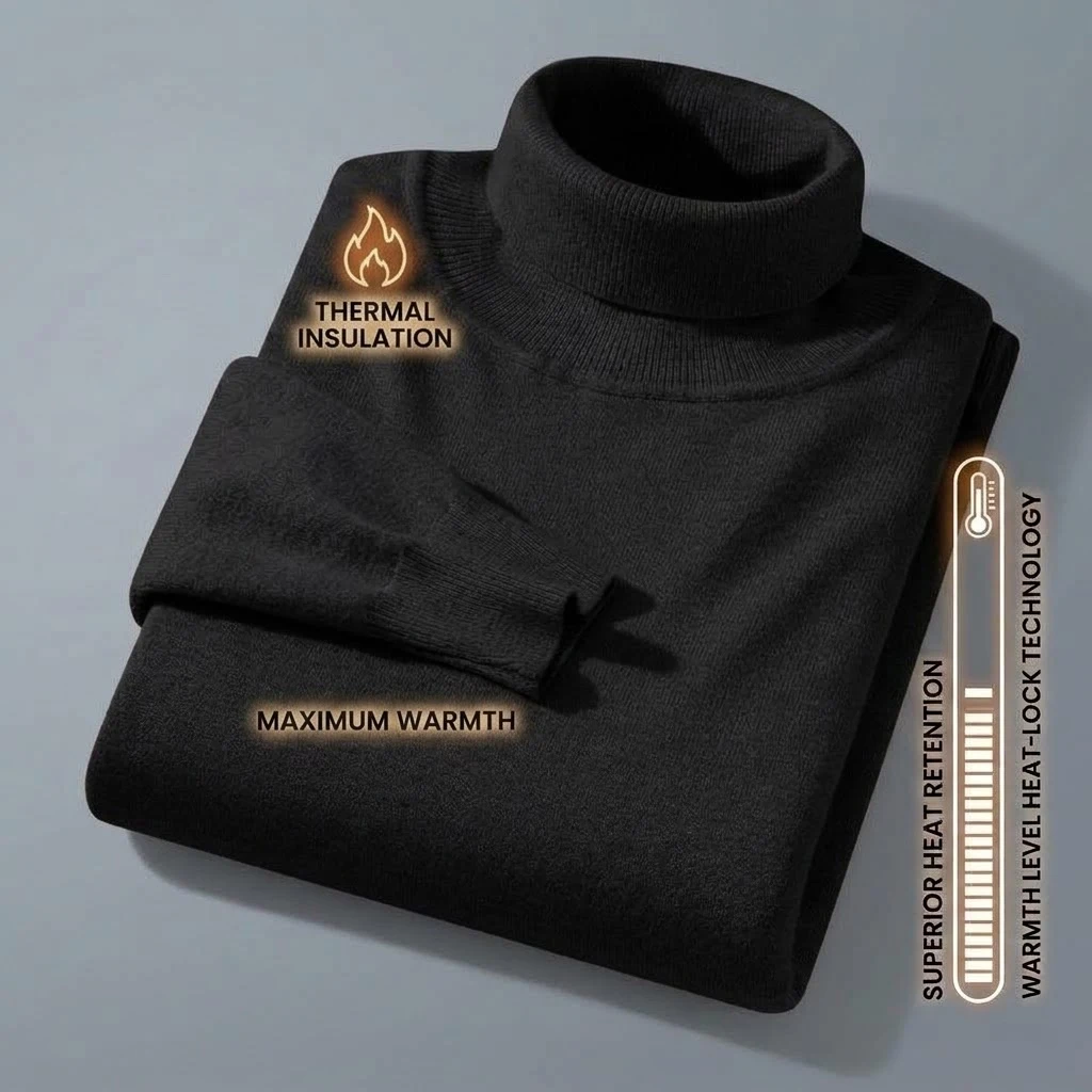 Herren Warmer Rollkragenpullover Einfarbiger Anti-Pilling Strickpullover Klassischer Herbst Hochwertiger Gestrickter Trendiger Herren Winter Streetwear – Detail 4