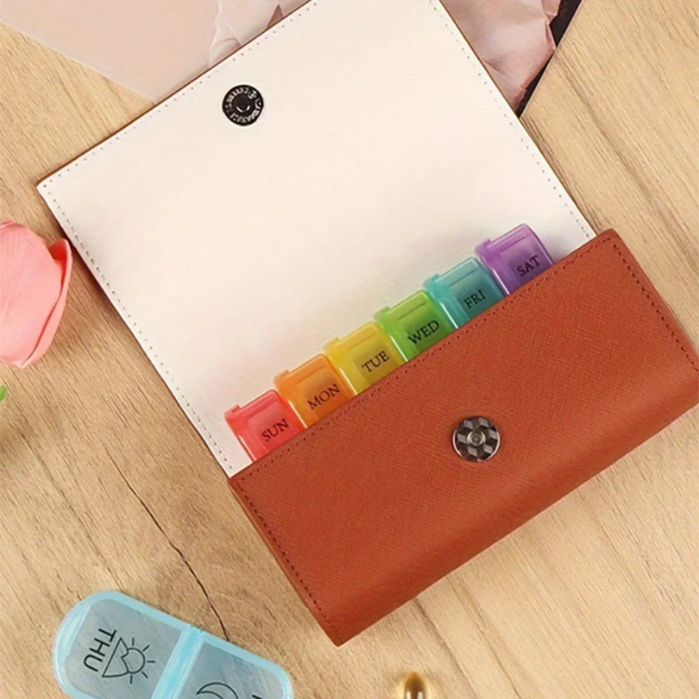 Еженедельный органайзер для таблеток, коробка-коробка, напоминание о лекарствах, ежедневно, AM PM, день, ночь, 7 отделений в кожаном футляре для переноски