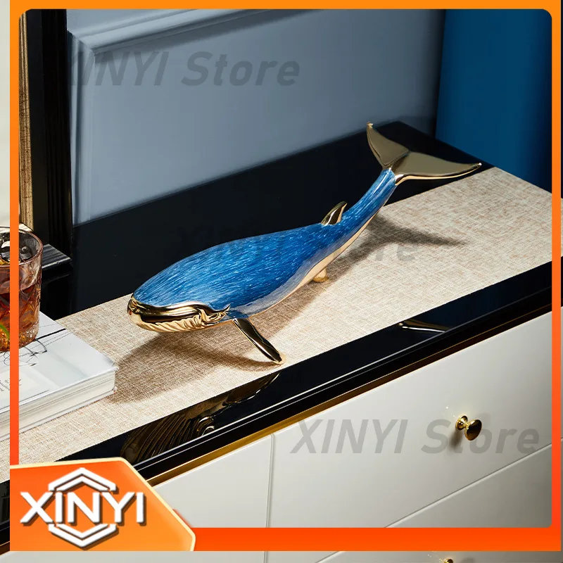 Enamel Whale Decoration for Living Room TV Stand Home Decor Art Craft Gift for New House Moving In
