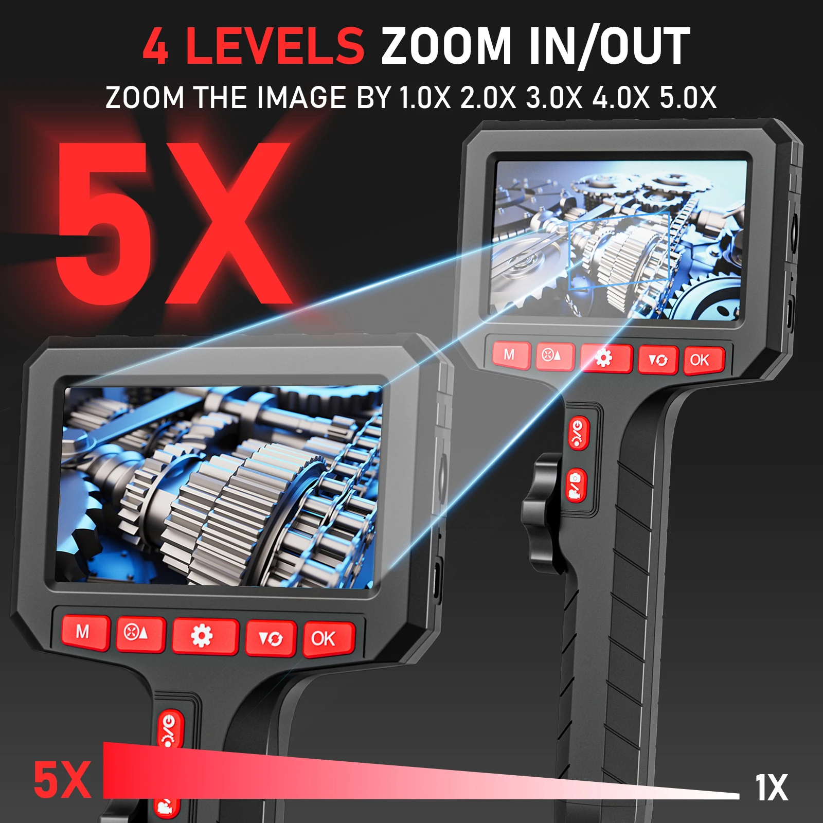 5Inch Screen 2MP IP67 Professional Repair Tool Industrial Inspect Camera Articulated 360 Steering Sewer Pipe Borescope Endoscope
