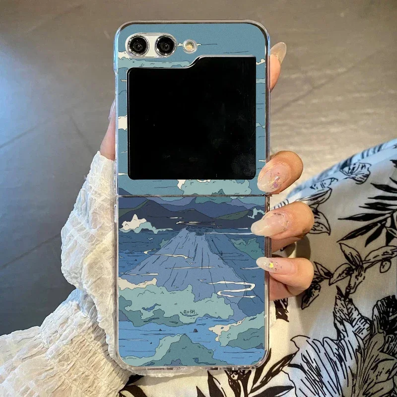 ญี่ปุ่นอะนิเมะทิวทัศน์เคสโทรศัพท์สําหรับ Samsung Galaxy Z Flip 6 Z Flip 5 กันกระแทกสําหรับ Samsung ZFlip4 ZFlip3 Fundas