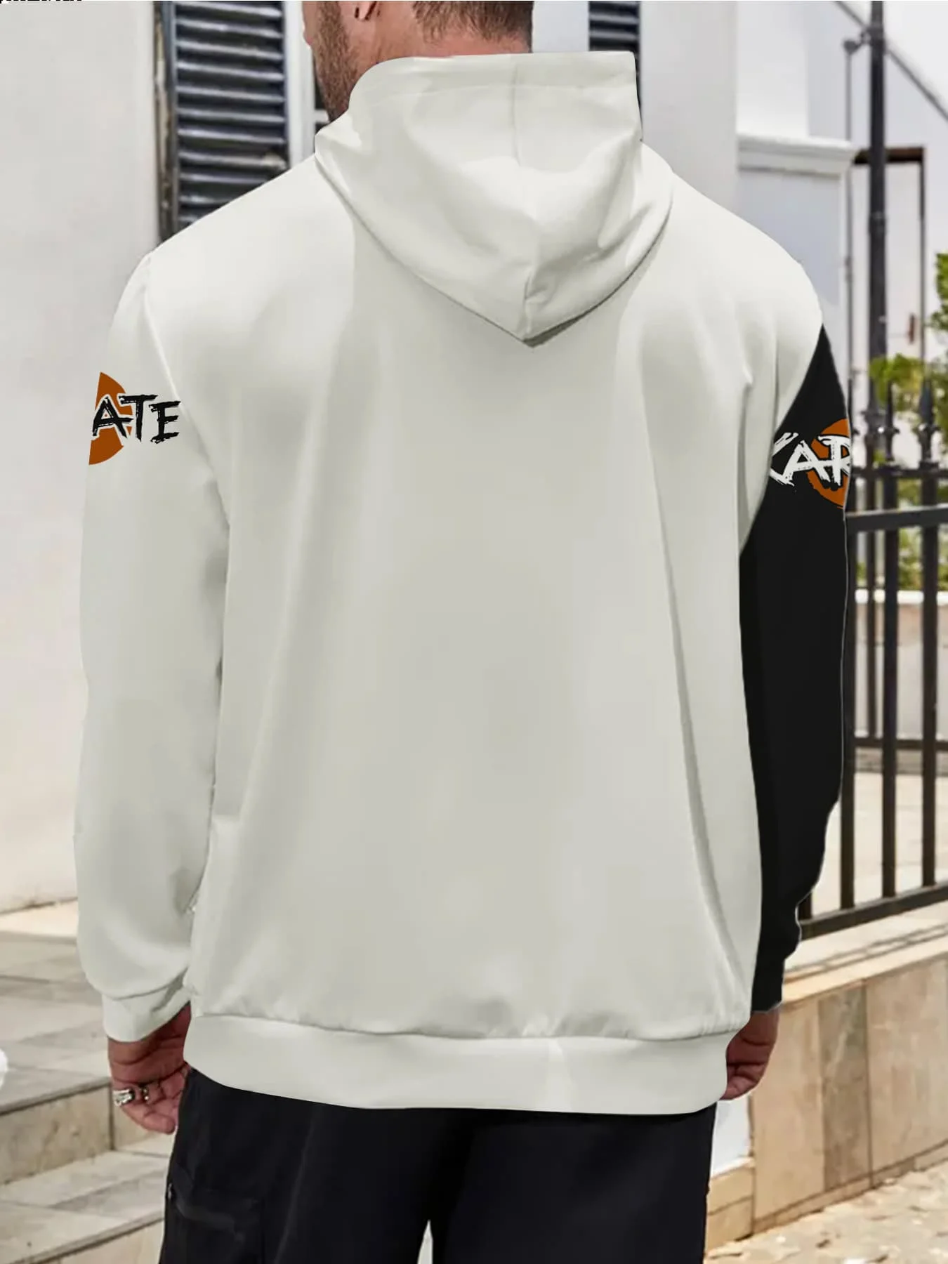 Men Long Sleeve Hoodie Karate Fighter Flame Letter Print Autumn Fashion Casual Drawstring Sweatshirt Men's Clothing