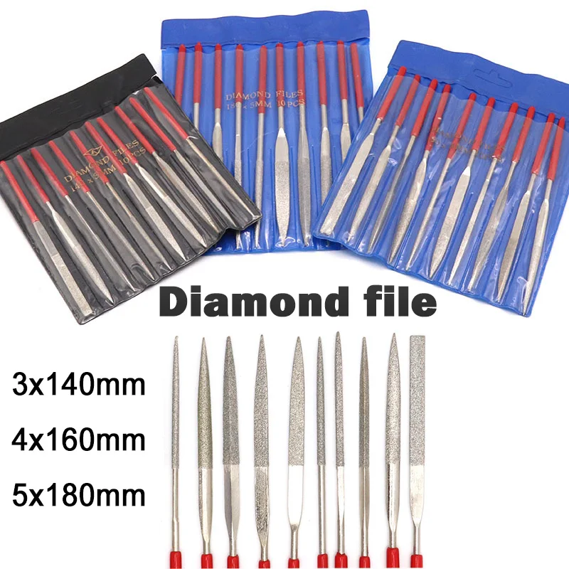 10Pcs Diamond Needle File Set 3x140mm 4x160mm 5x180mm for Ceramic Glass Gem Stone Hobbies and Crafts