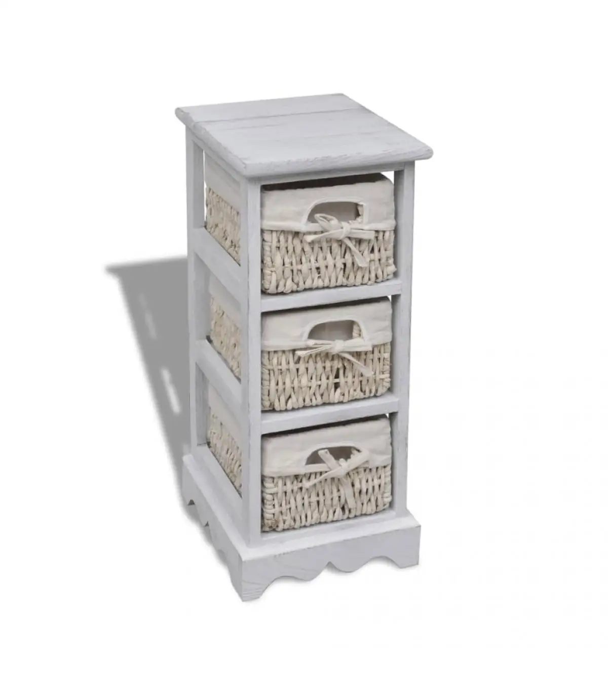 Storage lockers and lockers shelf with 3 white wooden woven storage baskets