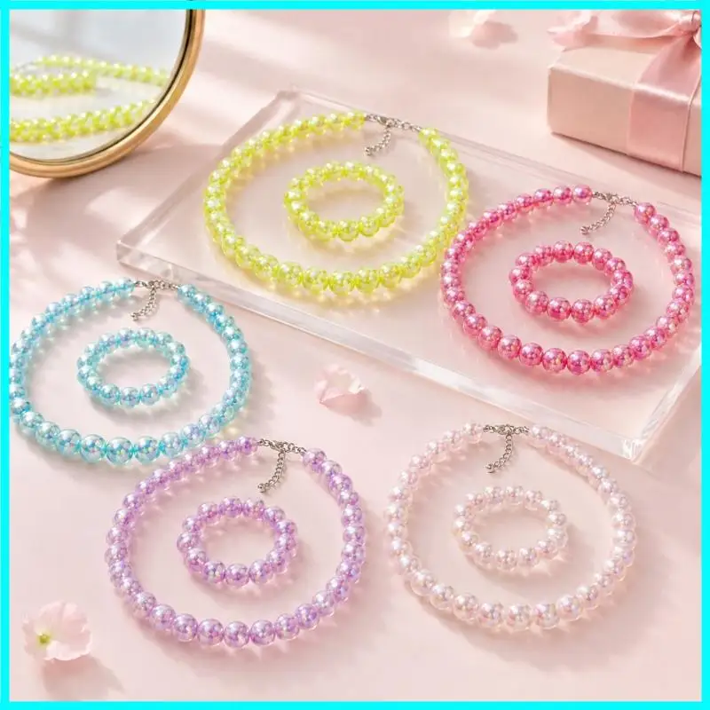 AB Multicolor Crystal Glass Beaded Necklace and Bracelet Set Glossy Round Beads Jewelry for Women Unique Gift