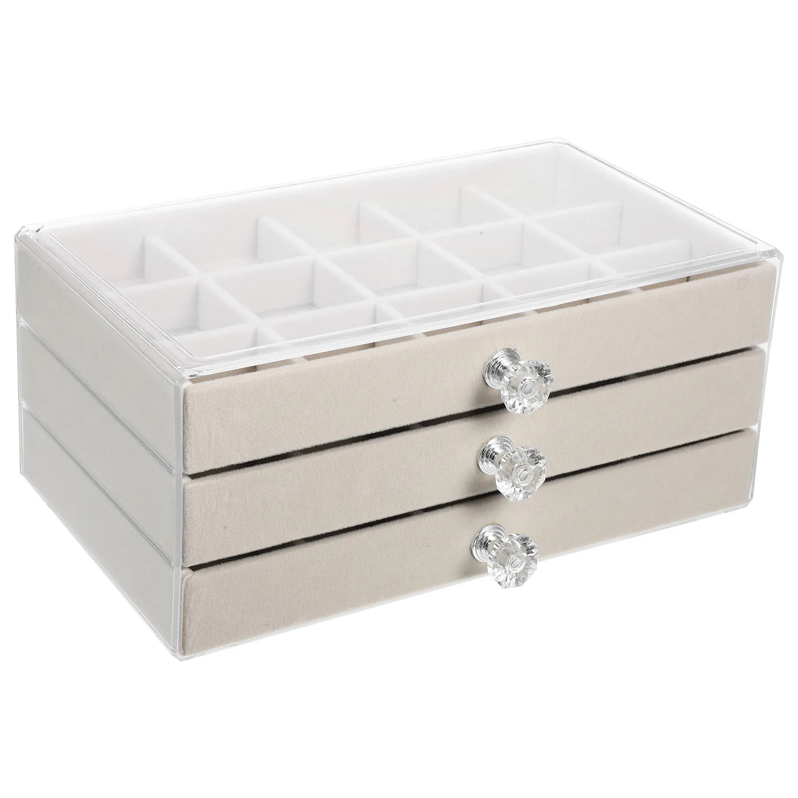 

45 Grids Jewelry Box 3 Layers Beige Necklace Earring Ring Watch Organizer Travel Size Desktop Storage Plastic Flannel