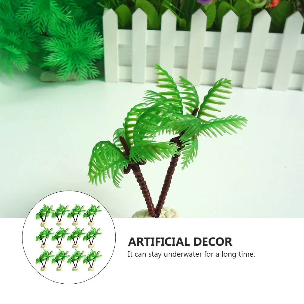 

12pcs Mini Emulation Coconut Tree Fish Tank Ornament For Home Decoration Resin Fake Lifelike Landscape Decor Artificial Green