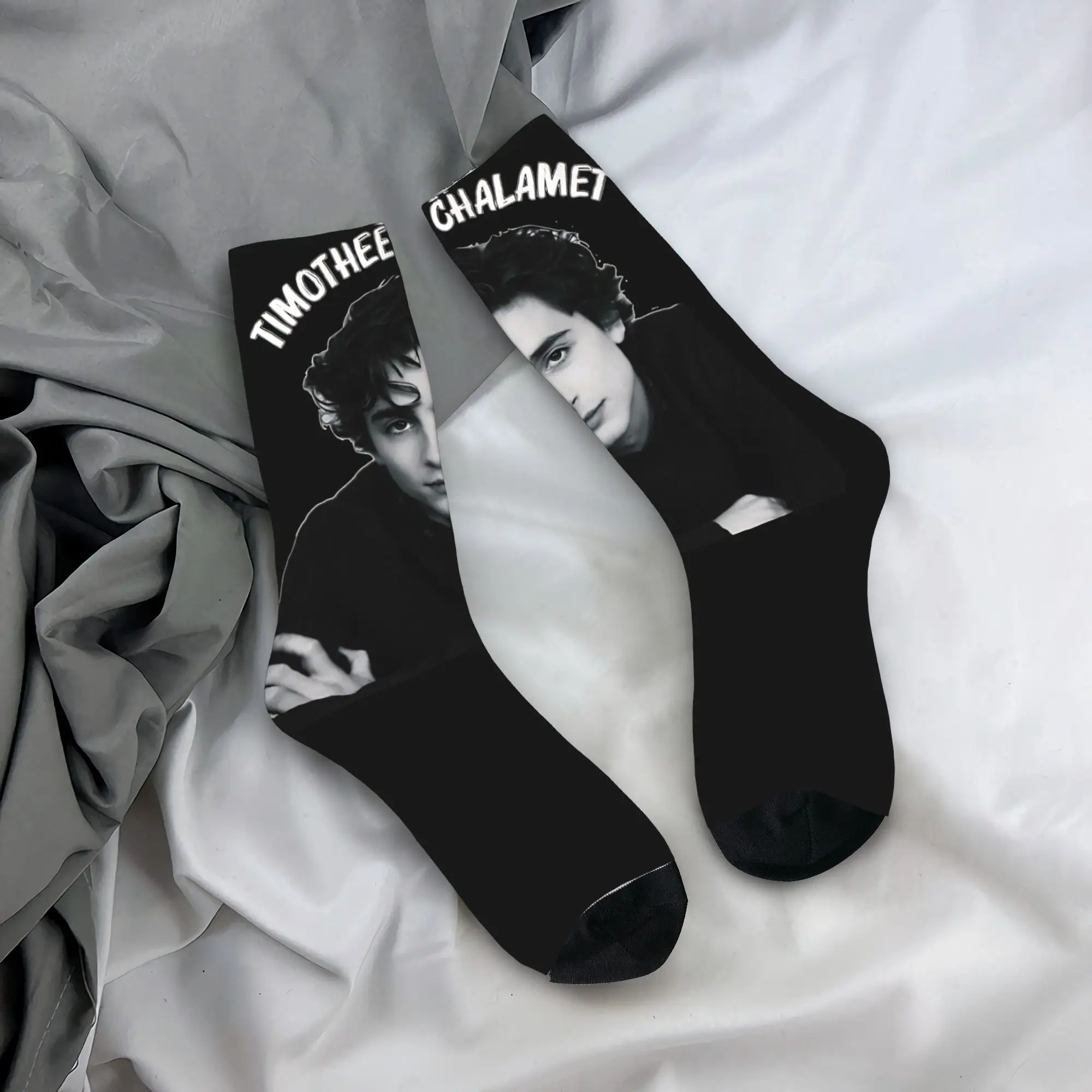 

Timothee Chalamet American Actor Socks Vintage Stockings Adults Men Quality Outdoor Socks Autumn Printed Anti Skid Socks