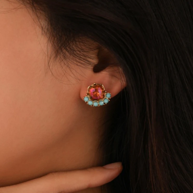 Fashion Jewelry Vintage Temperament Glass Stud Earrings For Women Girl Party Gifts Simply Design Ear Accessories 2024 Trend New