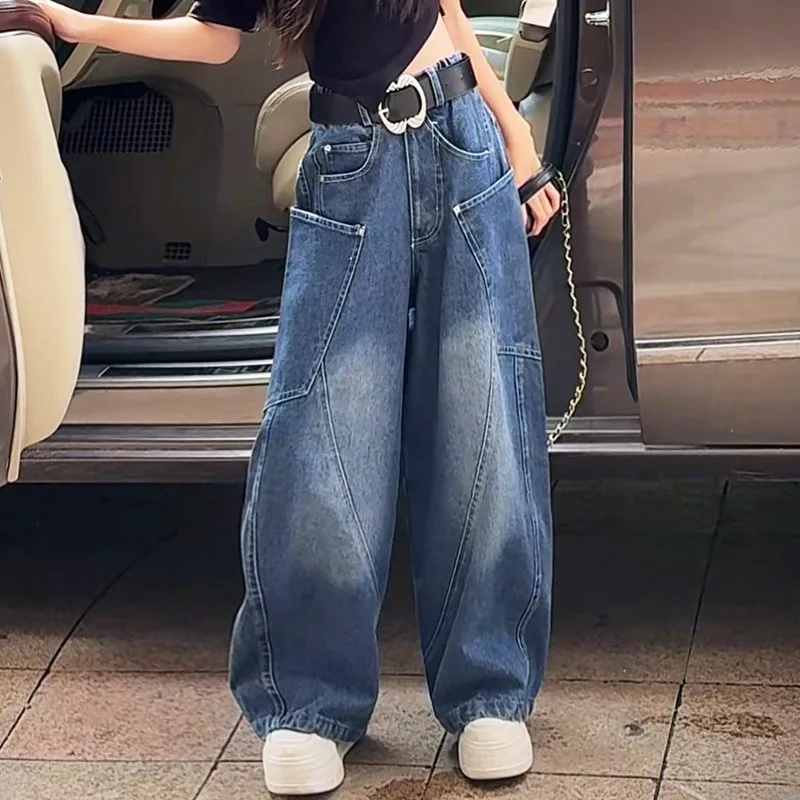 American Autumn Kids Girls Jeans UNITIM Young Teens Girls Girls Denim Pants Loose Versatile 4-14Yrs Junior Girls Straight Pants – Detail 3