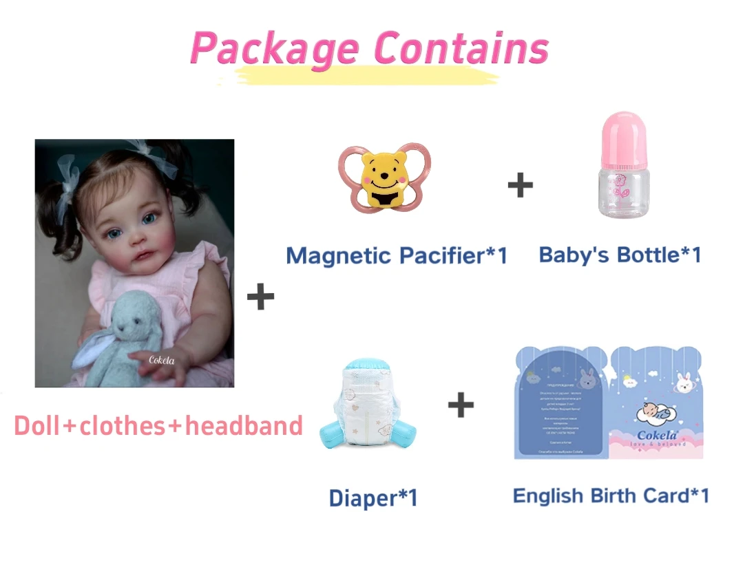 Cokela 60CM Maggie Reborn 유아 인기 귀여운 소녀 인형 손 뿌리 머리 부드러운 포옹 바디 고품질 인형 장난감