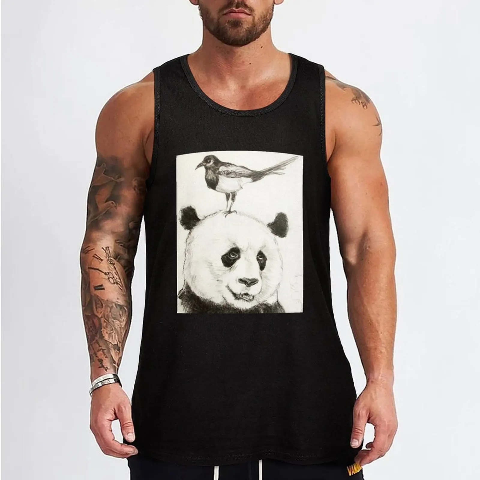 Panda and the Magpie Tank Top gym clothes man fitness bodybuilding men clothes T-shirt male