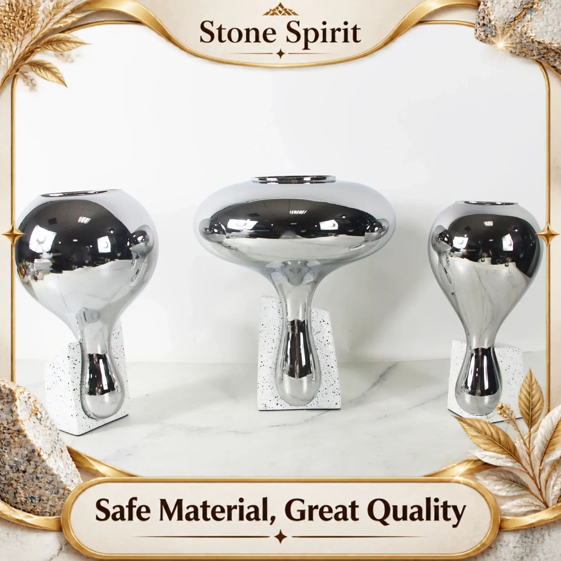 Mirror Water Droplet Glass Vase, Terrazzo Base, Flower Arrangement, Glass Container Decoration Ornament, Home Decoration