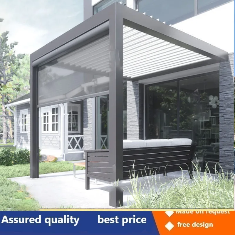 Aluminum alloy electric louver pavilion sun shading canopy villa outdoor courtyard garden modern gazebo 3X3M