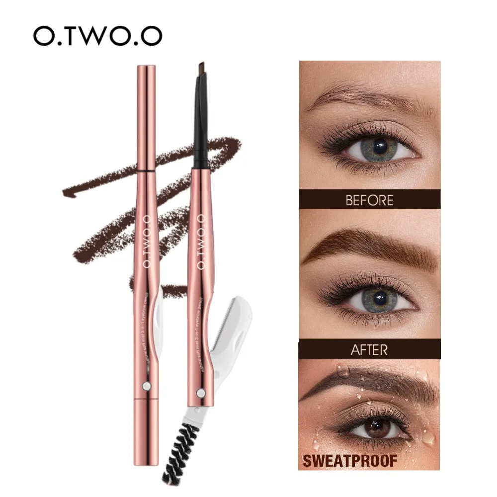 O.TWO.O 3 w 1 ołówek do brwi z trymerem do brwi długotrwały precyzyjny definiator brwi naturalny kolor wodoodporny długopis do brwi