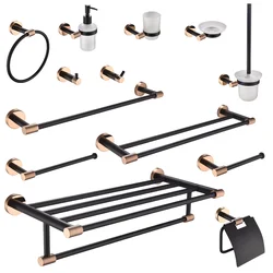 Rose Gold &Black Wall Mount Shelf Toilet Bath Hardware Paper Holder Towel Bar Rack Robe Hook Hanger Bathroom Accessories