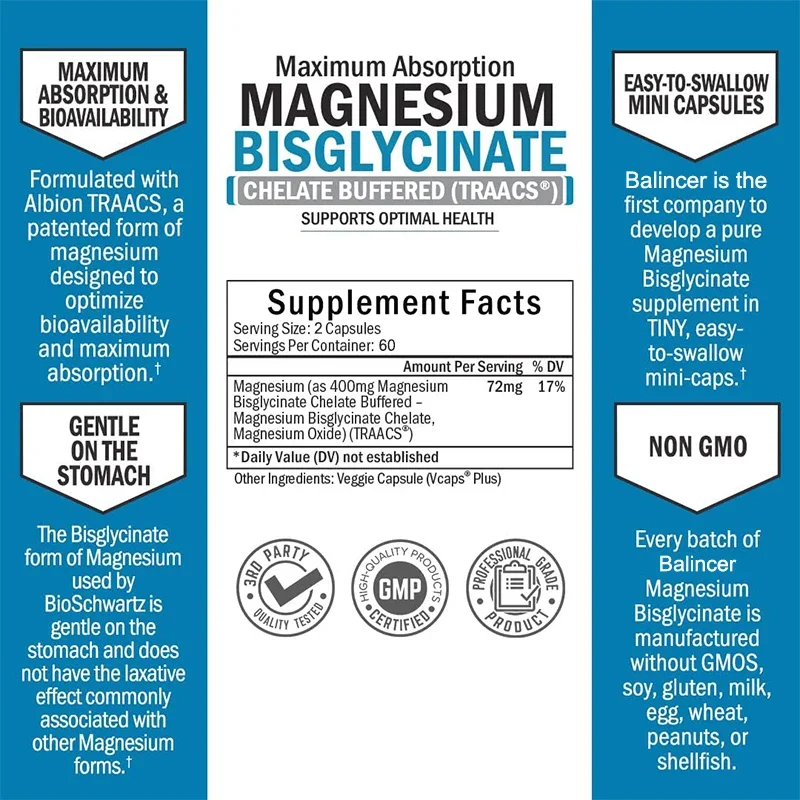 Magnesium Bisglycinate - Maximum Absorption, Full Response and Buffered - Healthy Energy Musculoskeletal and Joint Support