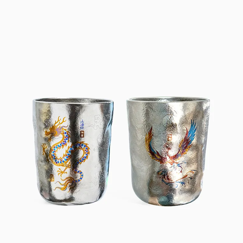 

85 г кофейная чашка из чистого титана, титановая чашка для воды с рисунком китайского дракона и Феникса, чайная чашка в японском стиле, 300 мл