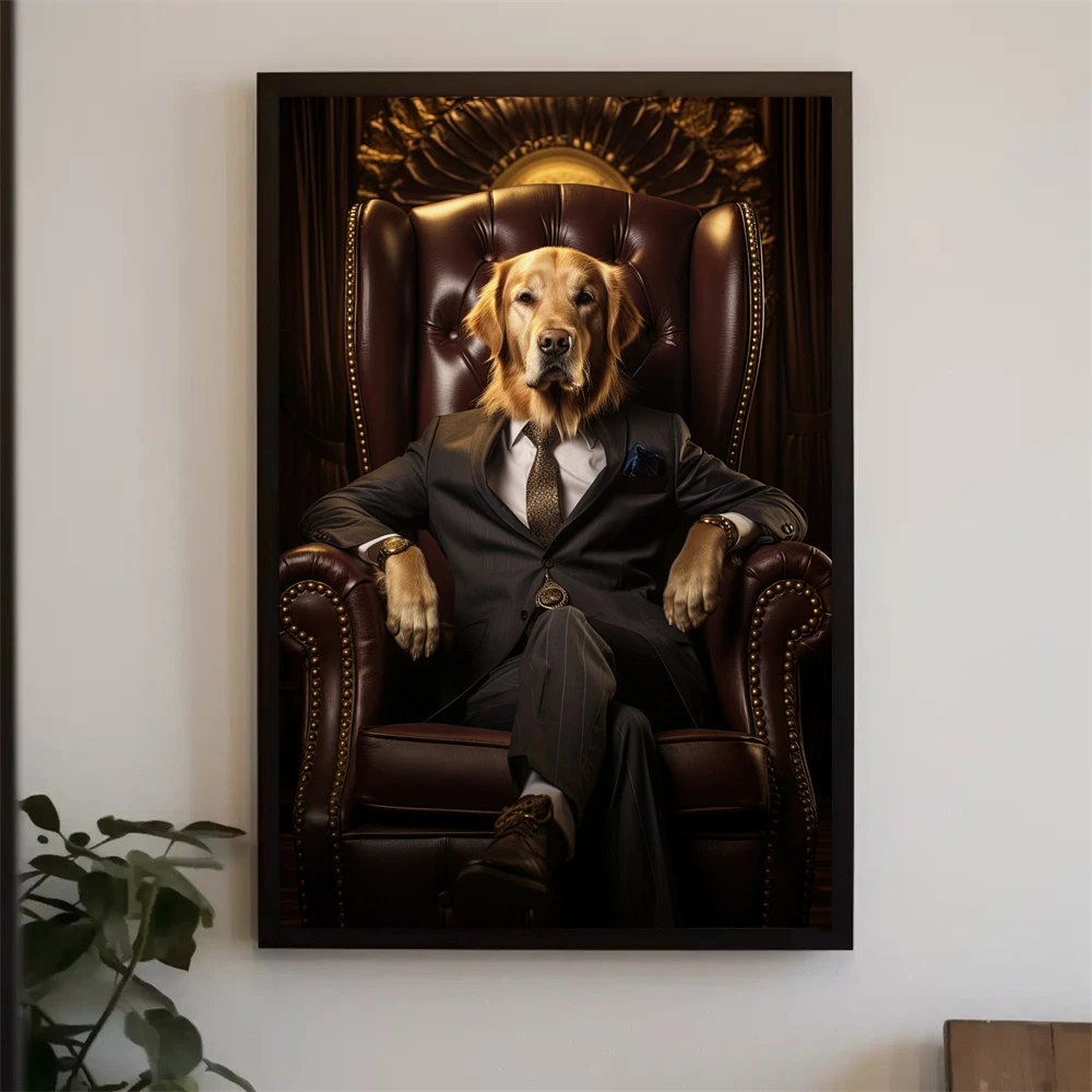 Boss Gorilla Canvas Print Poster Large Animal Wall Art Prints Suited Gorilla with Cigar for Office Wall Decor Office Wall Art