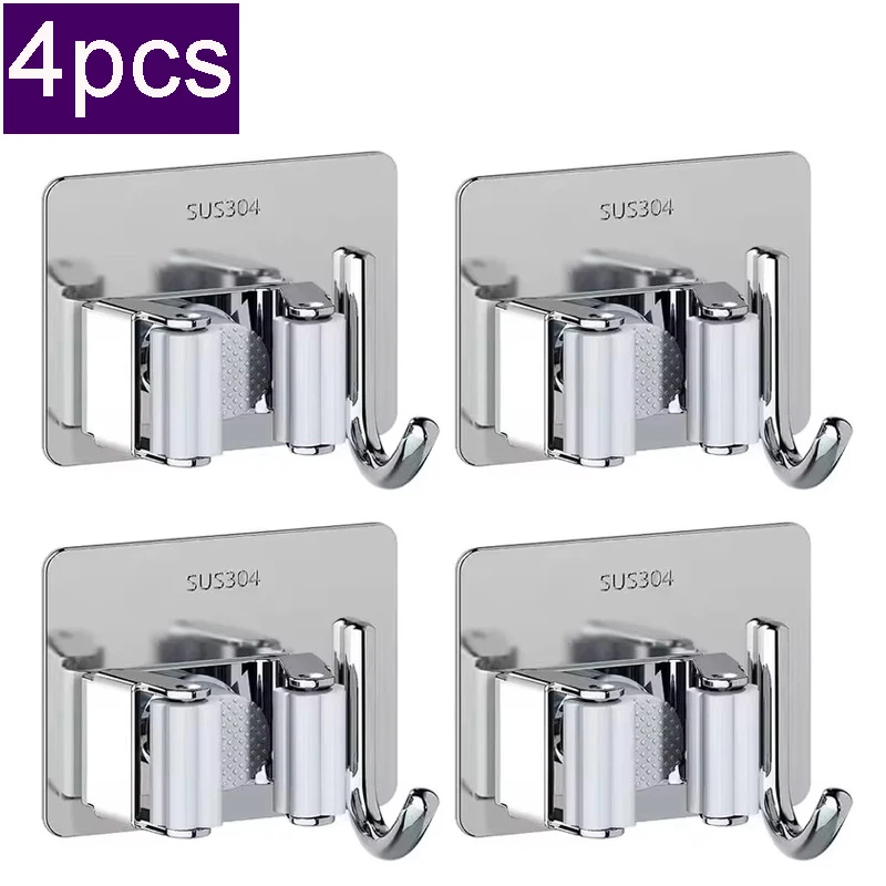 Mopp-Clip-Halter aus Edelstahl 304, für Badezimmer, stanzfrei, Mopp, Besen, Pinsel, Hängeregal, starker klebriger Haken, Wand-Organizer, Regal