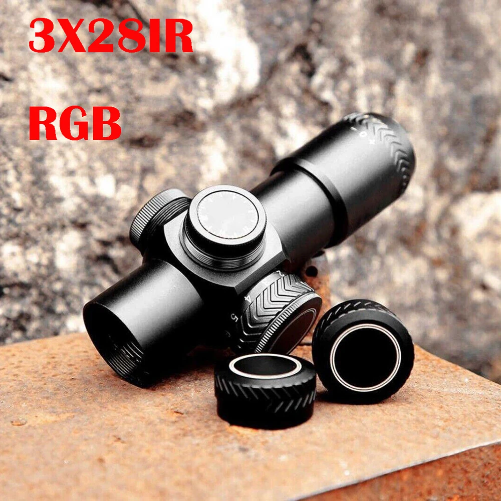 

Тактический прицел 3X28IR с RGB подсветкой для охотничьей винтовки, оптический прицел для страйкбола PCP для уличной снайперской охоты