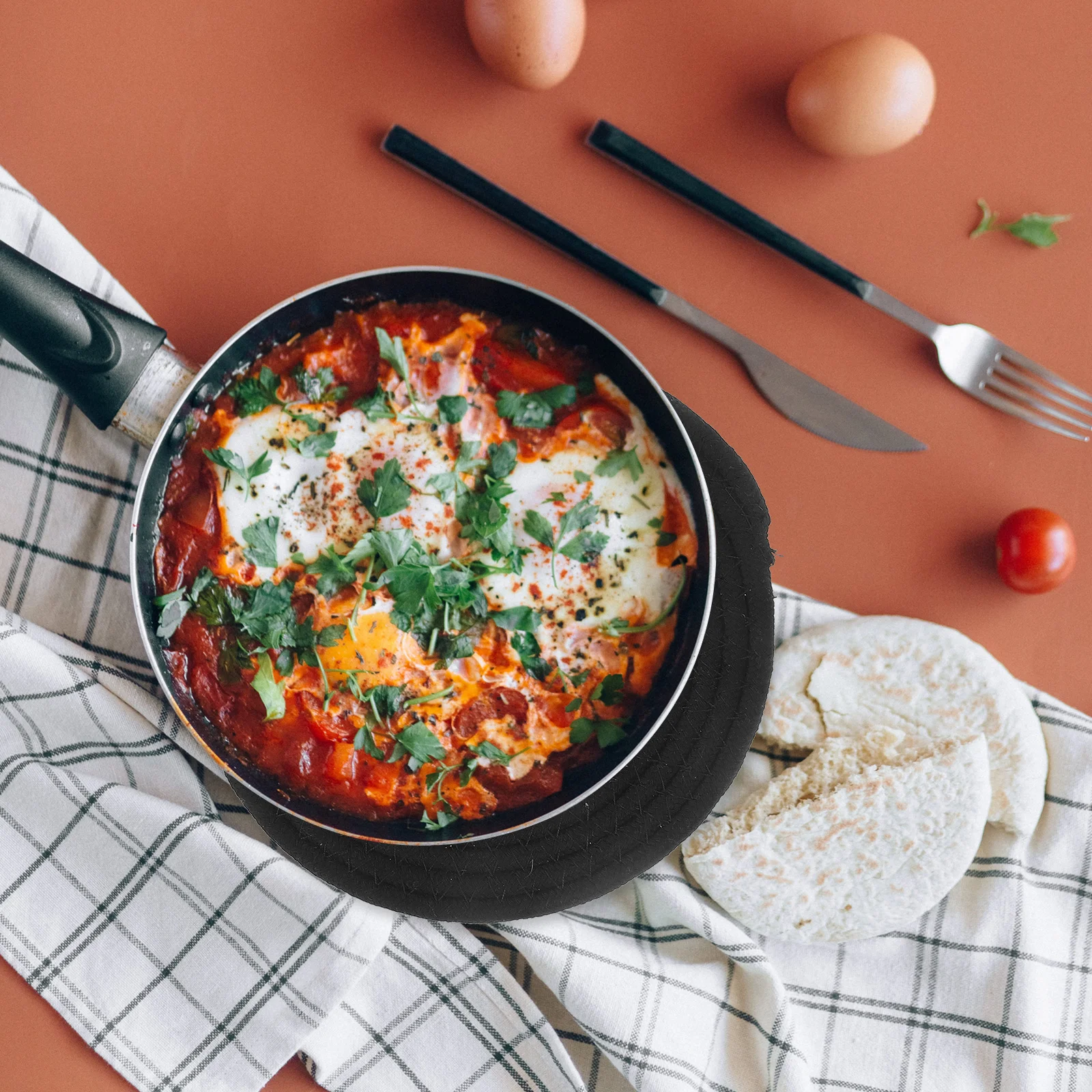 

4Pcs Heat Resistant Cotton Woven Pot Pad Round Potholders Kitchen Trivet Place Mat Protective Pan Cushion Table Decor