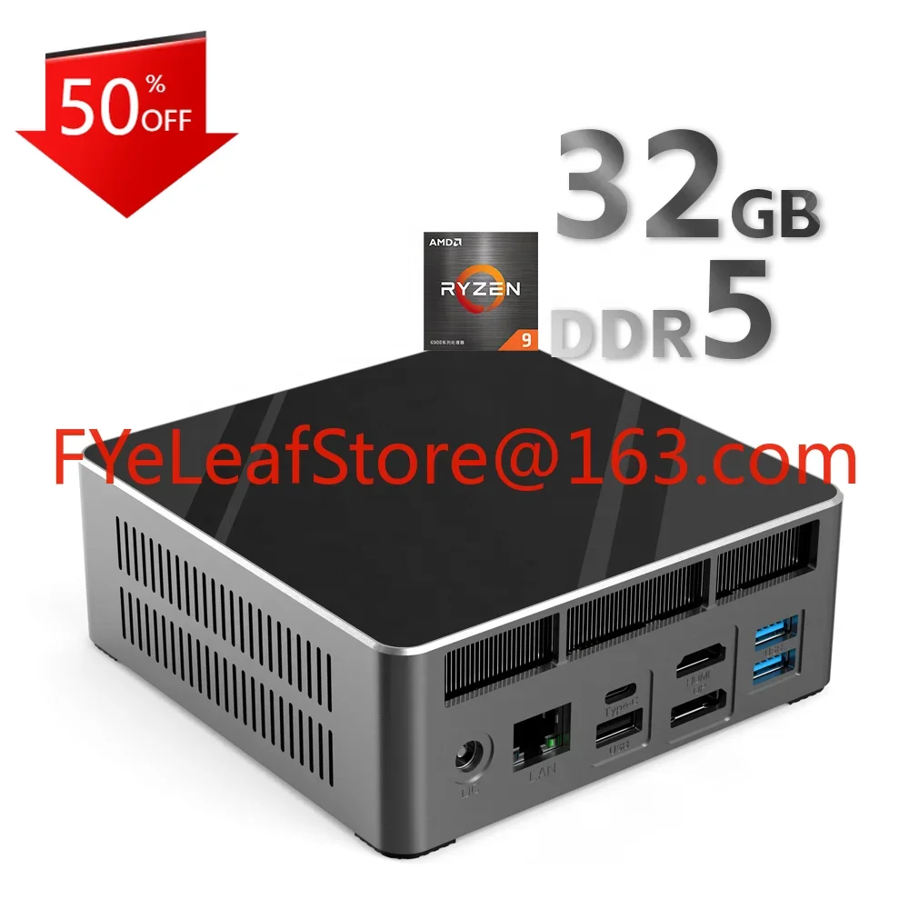 Mini PC Ryzen R9 6900HX Ryzen 9 60W 2*DDR5 32GB NVMe SSD 4K HTPC WiFi BT 4.9GHz Desktop mini pcs gaming