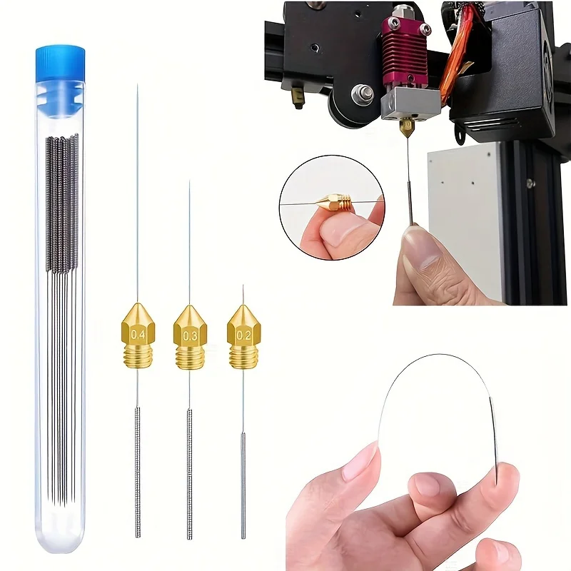 10 piece 3D printer nozzle cleaning kit - stainless steel needle for clogging and cleaning