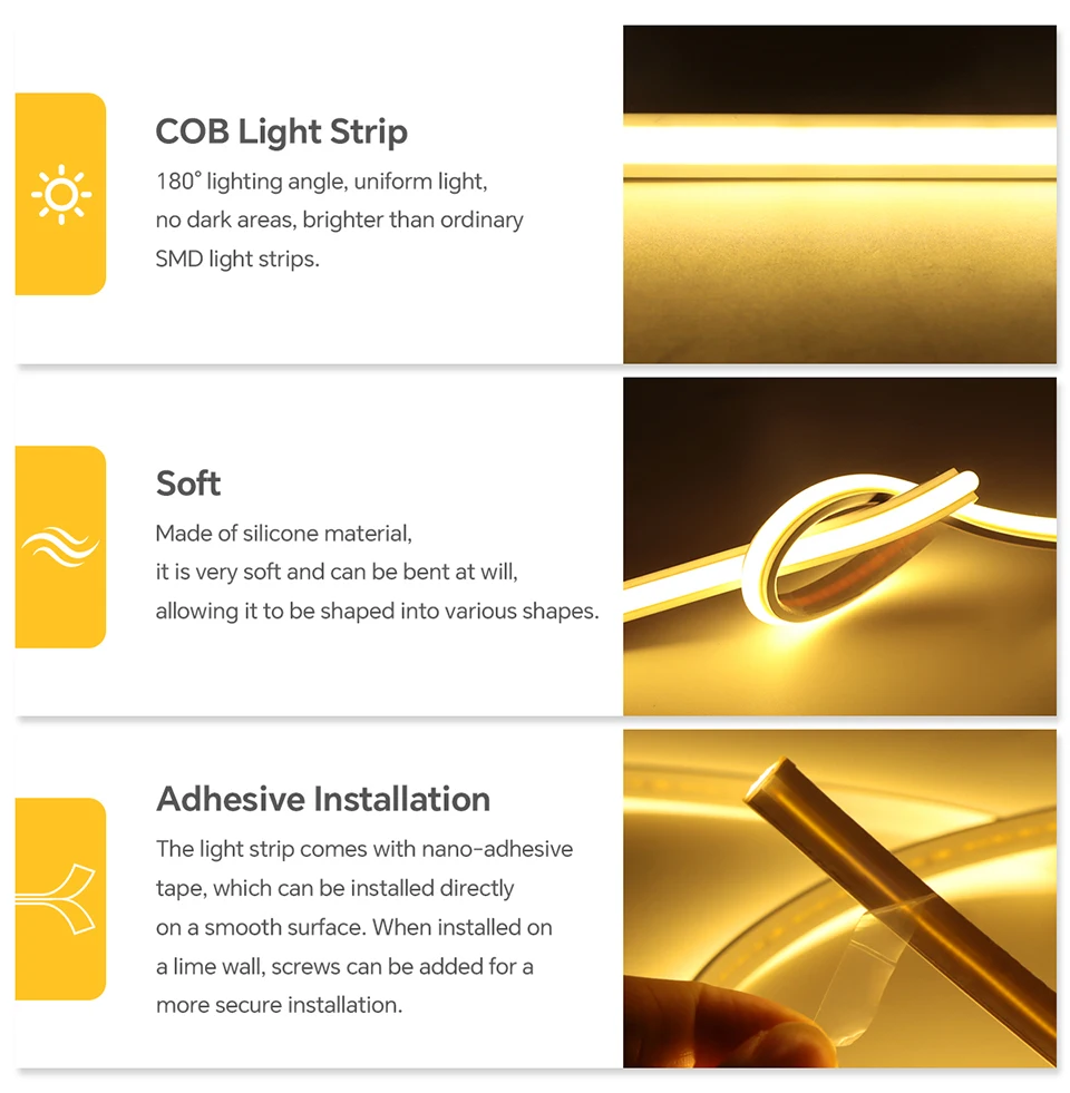 220V COB Led Strip High Density Waterproof COB LED Strip EU Plug Flexible Ribbon for Kitchen Cocina Cabinet Outdoor Garden Light