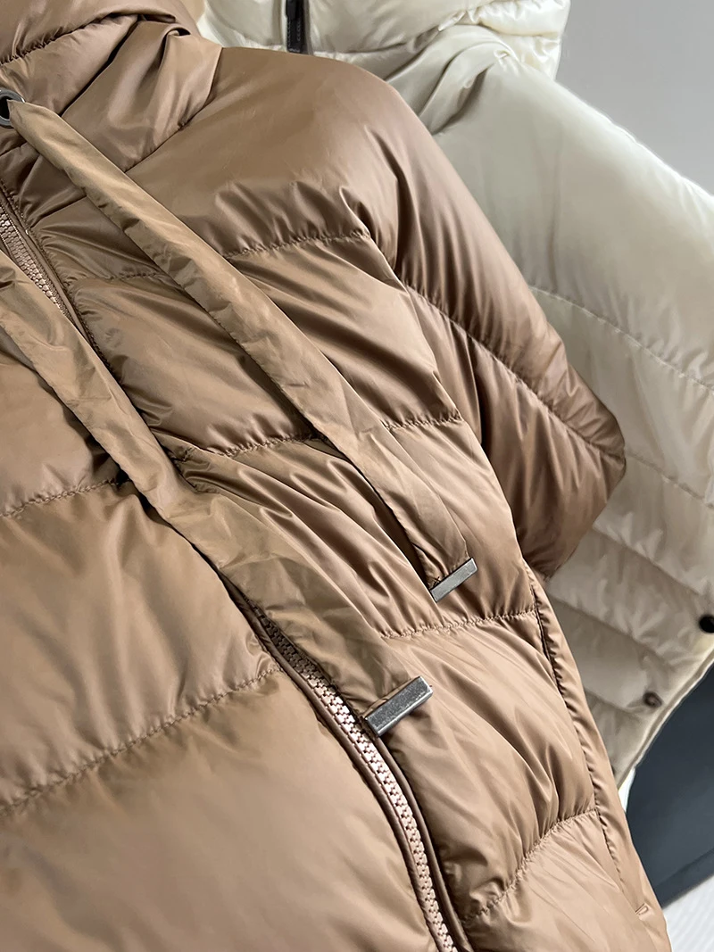 Schinteon Women 90% White Duck Down Irregular Vest with Hood Sleeveless Jacket Solid Fashionable Autumn Winter Top 2025 New