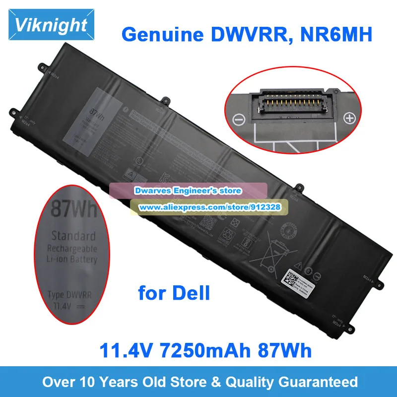 

Оригинальный аккумулятор DWVRR 11,4 В 7250 мАч 87 Втч NR6MH для серии Dell Alienware X15 R1 NAWX15R101, комплекты аккумуляторов для ноутбуков