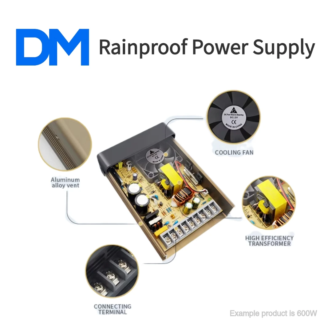 التيار المتناوب 180-265 فولت إلى تيار مستمر 12/24 فولت 100/200/300/400/500/600/700 واط غير نافذ للمطر تحويل التيار الكهربائي ل مصباح ليد في الهواء الطلق غير نافذ للمطر LED سائق