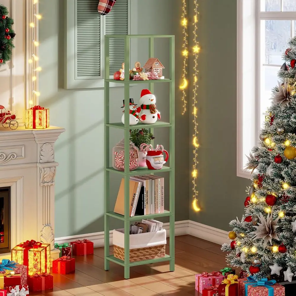 

Compact 6-Tier Bookshelf in Olive Green for Small Spaces, Suitable for Living Room, Office, and Study Areas