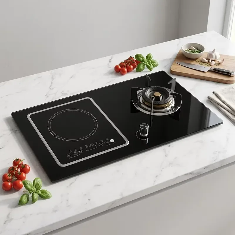 Built-in Gas Induction Combo Stove Dual Fuel Kitchen Cooktop for Natural LPG Electric Hob Household Appliance Modern Design