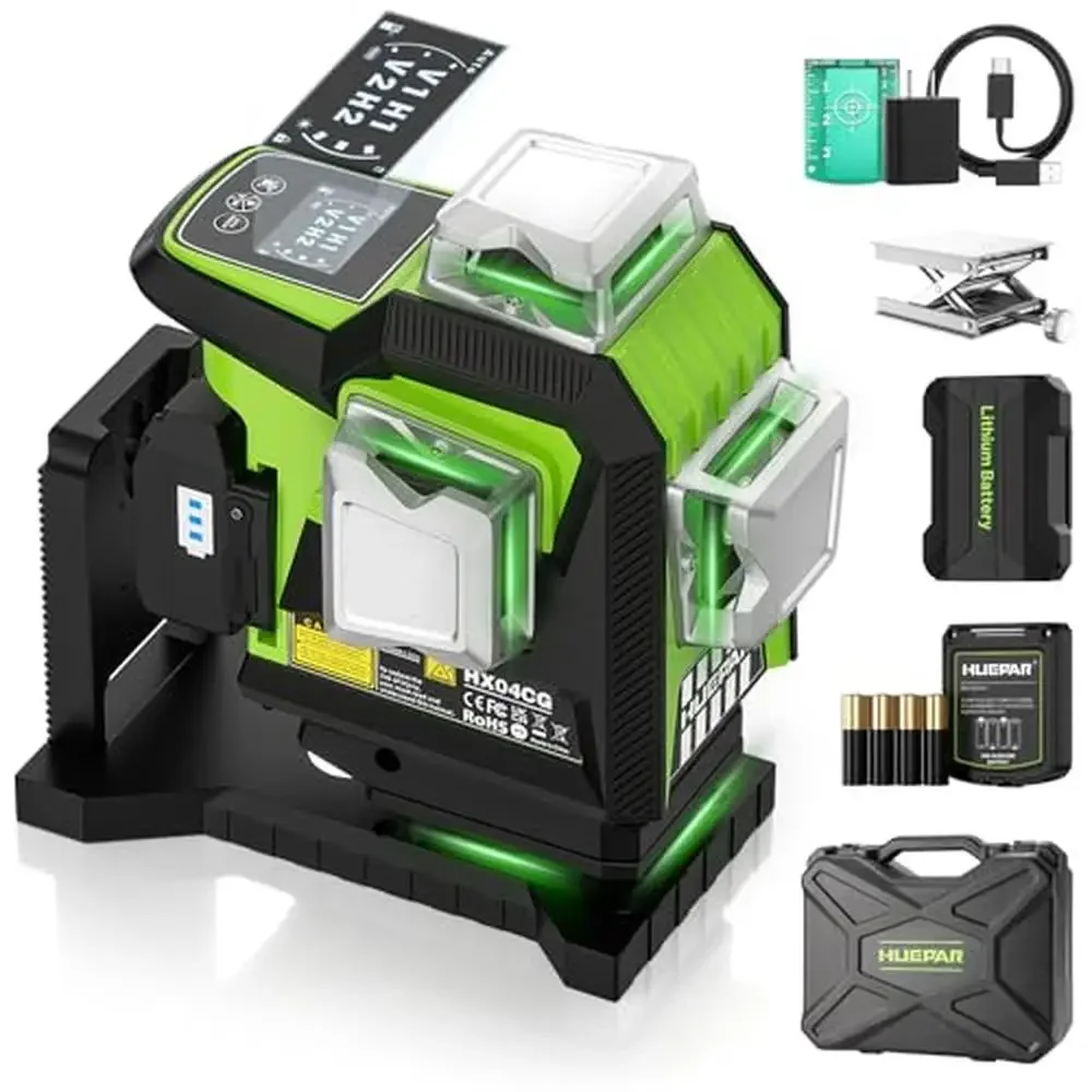 360 Green Laser Level Self Leveling 4D High Accuracy LCD Pulse Mode Adjustable Brightness Magnetic Bracket IP54 Waterproof Case