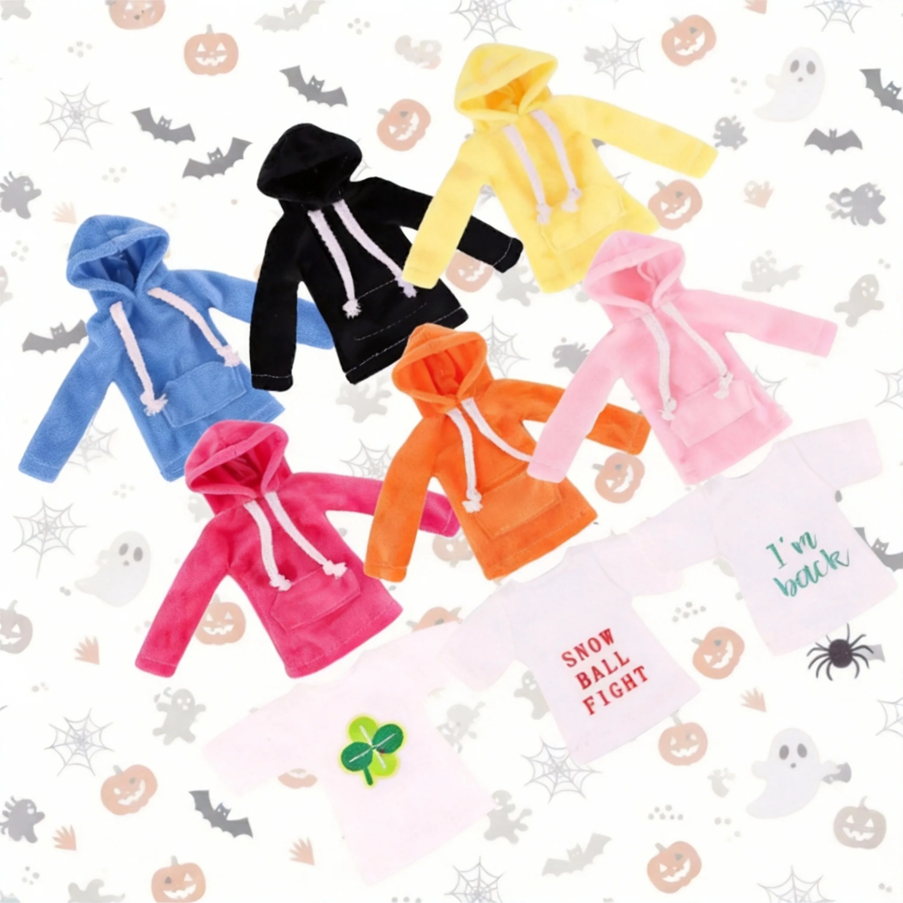 

Plush Pocket Hoodie White Short Sleeves Christmas Outfit Daily Cute Clothes Fit 30CM 11.8Inch Doll&Christmas Doll Clothes,Gifts