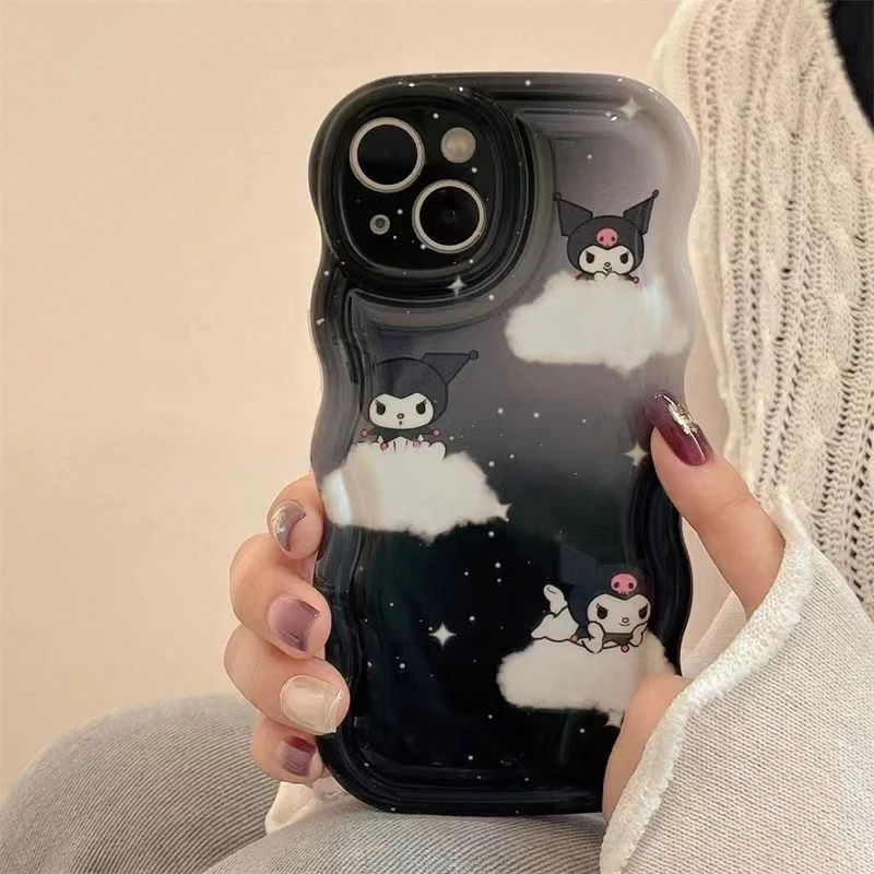 Sanrio Cartoon Kuromi Case For Iphone 14 13 12 11 Pro Max Printed Phone Case with Holder Full Pack Silicone Anti Drop X XS Cover