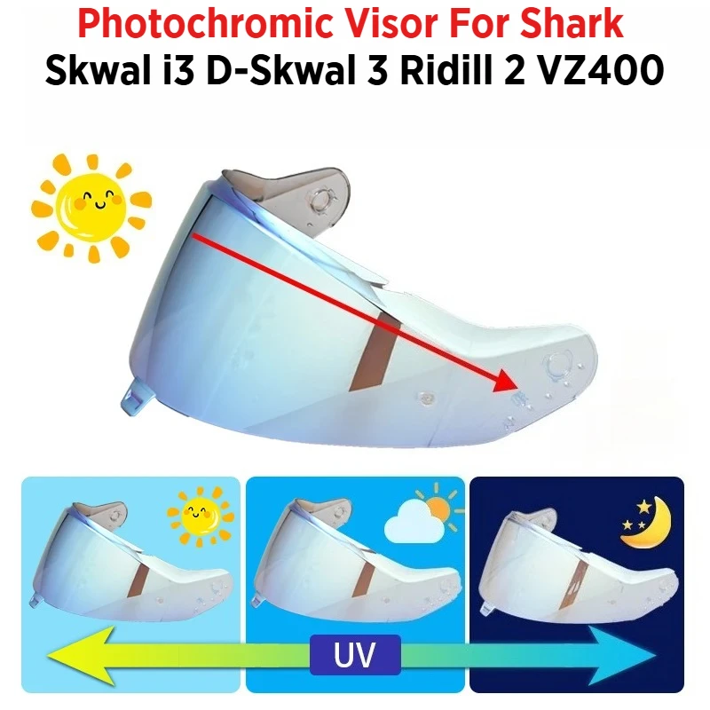 Viseras para casco, accesorios, visera fotocromática compatible con Shark Skwal i3 D-Skwal 3 Ridill 2 VZ400, protector de lente para casco, anti-UV