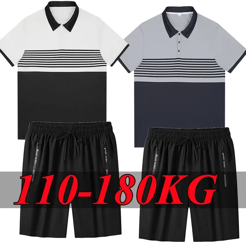 

1pc/2pcs Men's Plus Size Polo-shirt Shorts Set 1XL-7XL Short Sleeve Tees Sports Pants Suit Casual Tops Elastic Waist Pants 180KG
