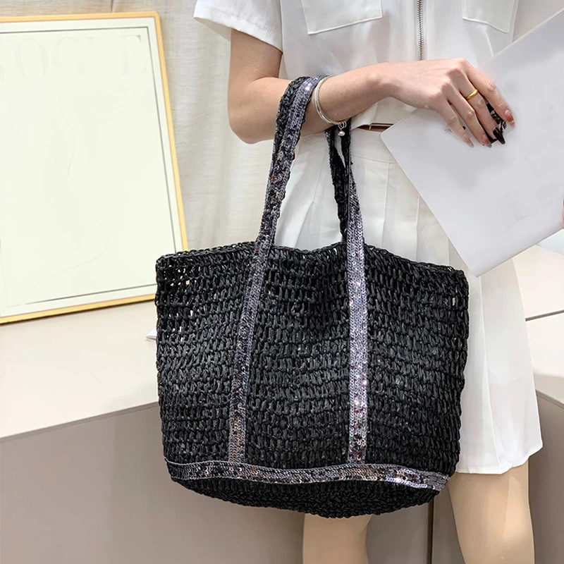 Casual Female Shoulder Handbags Totes Summer Straw Bags Women Woven Seaside Beach Vacation Shopping Bags