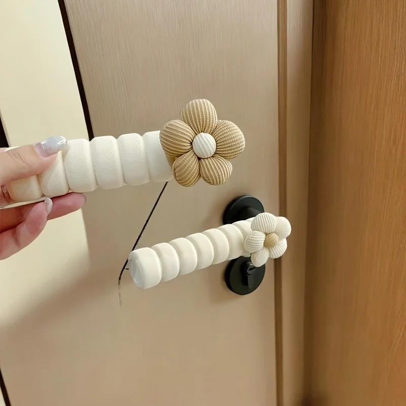 1PC Anti-Static Floral Door Handle Cover Beige Silent Anti-Collision Door Protector,Anti-collision Decorative Door Handle Cover